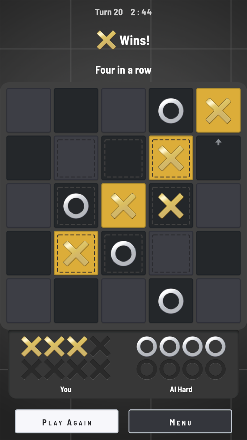 Tip Tap Attack Premium board with gold and silver pieces